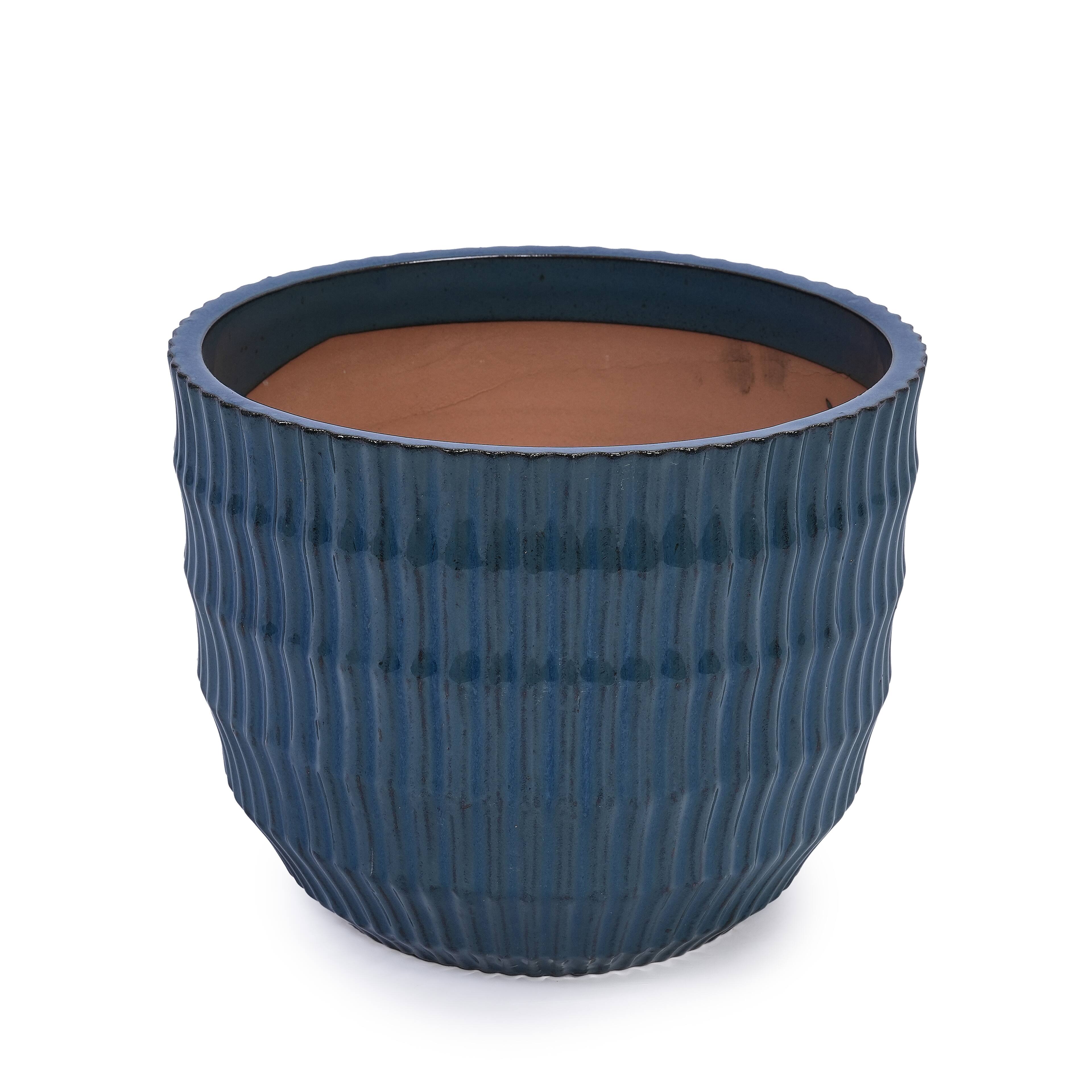 Alt View 5. Loheer - Loheer Ceramic Planter Set, Handmade Navy Blue Planter Set of 4 with Drainage, Textured Clay Indoor Outdoor Flower Pots.