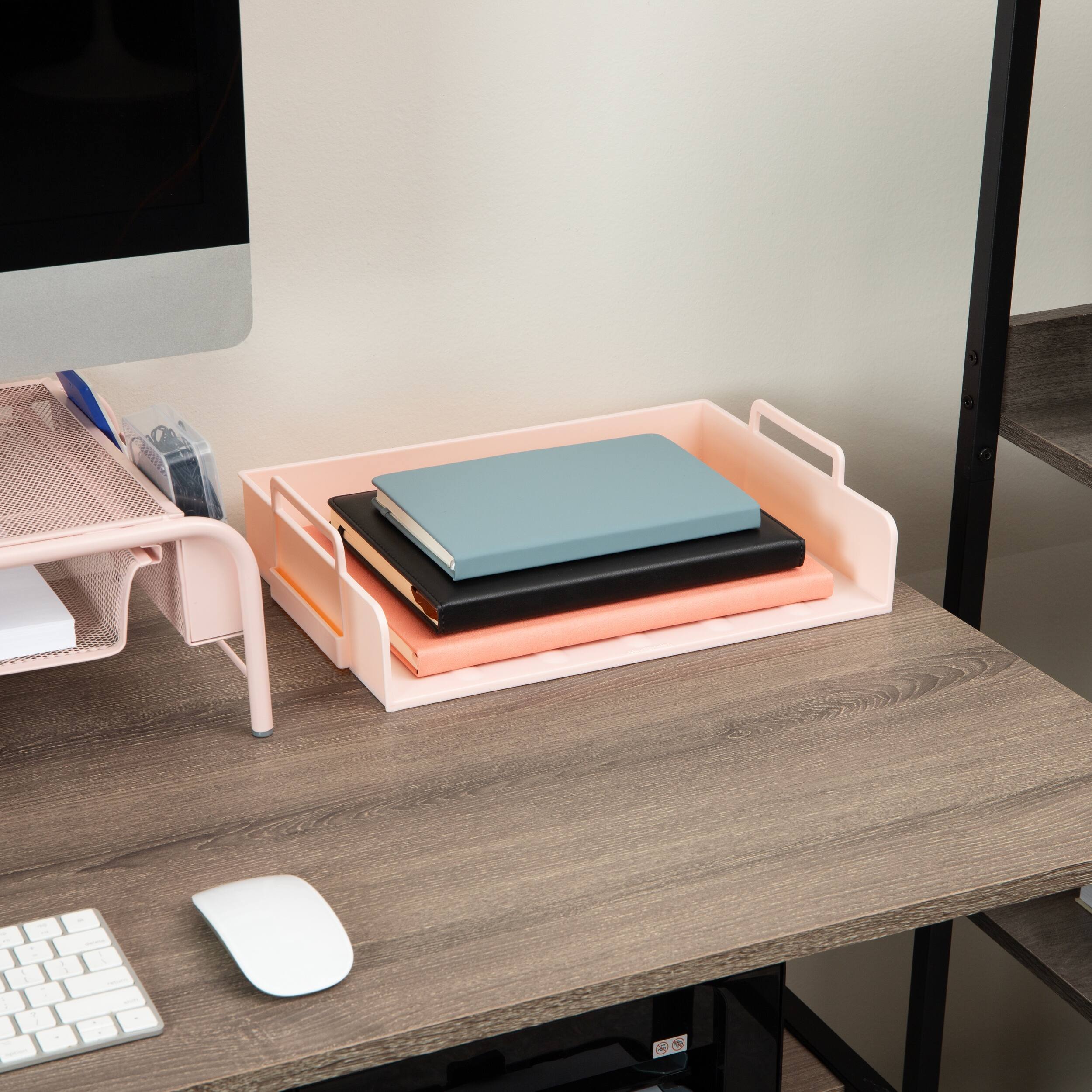Alt View 6. Mind Reader - Stackable Paper Tray, Desktop Organizer, File Storage, Office, Plastic, 4 Pcs. - Pink.