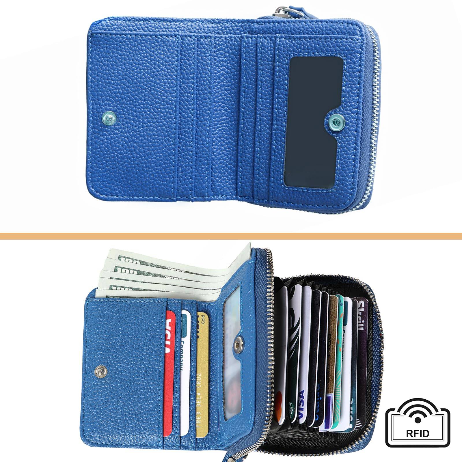 Alt View 1. Jadie Link - Genuine Wallet Women Rfid Blocking Card Holder Small Leather Womens Zipper Window Pocket Selected Genuine Leather small - Zz-Red.