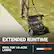 The text on the image reads: "WORX WORX NITRO EXTENDED RUN TIME IDEAL FOR 1/8-ACRE LAWNS."
