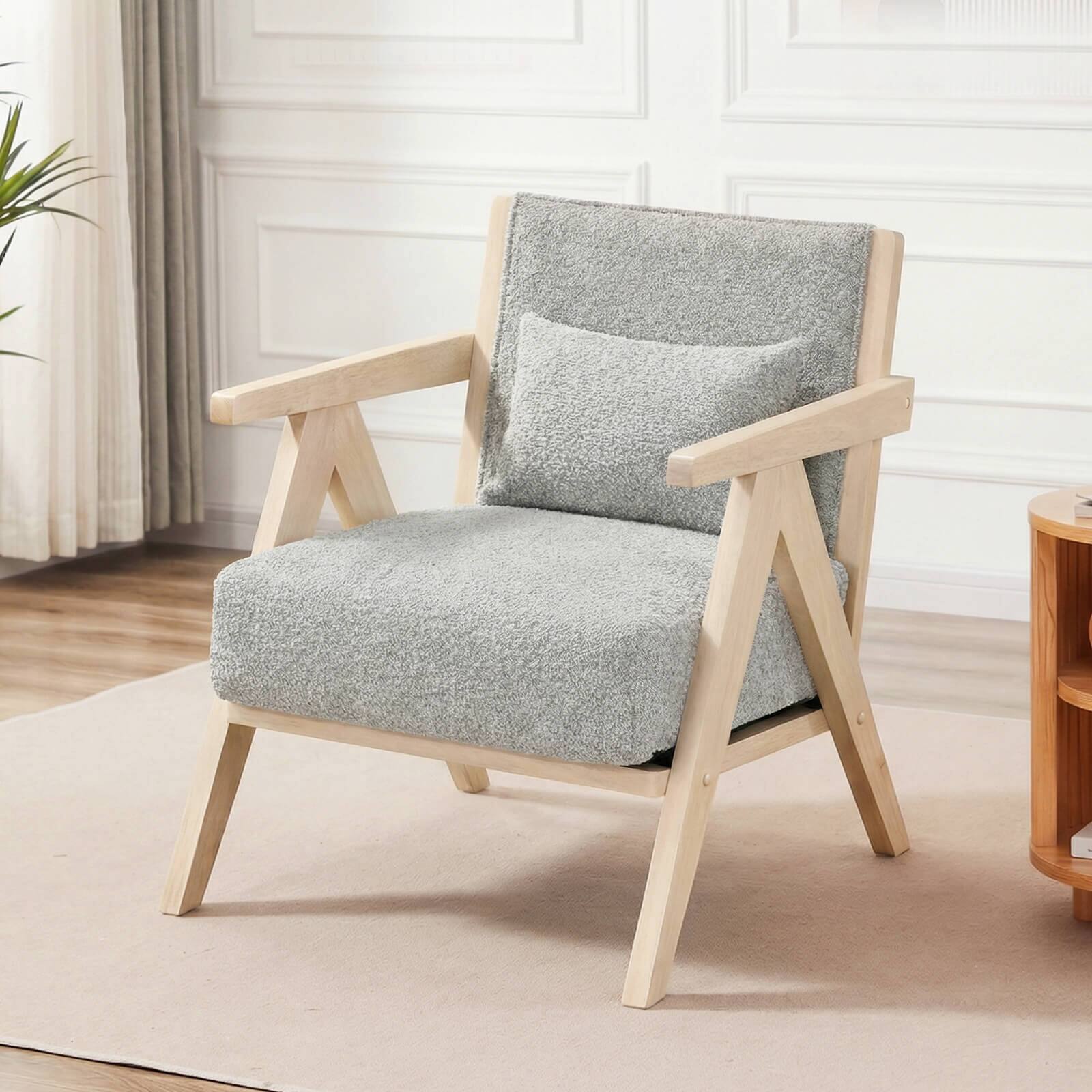 Alt View 1. Costway - Costway Mid-Century Modern Accent Chair Soft Chenille Fabric Sofa Chair with Backrest - Gray.