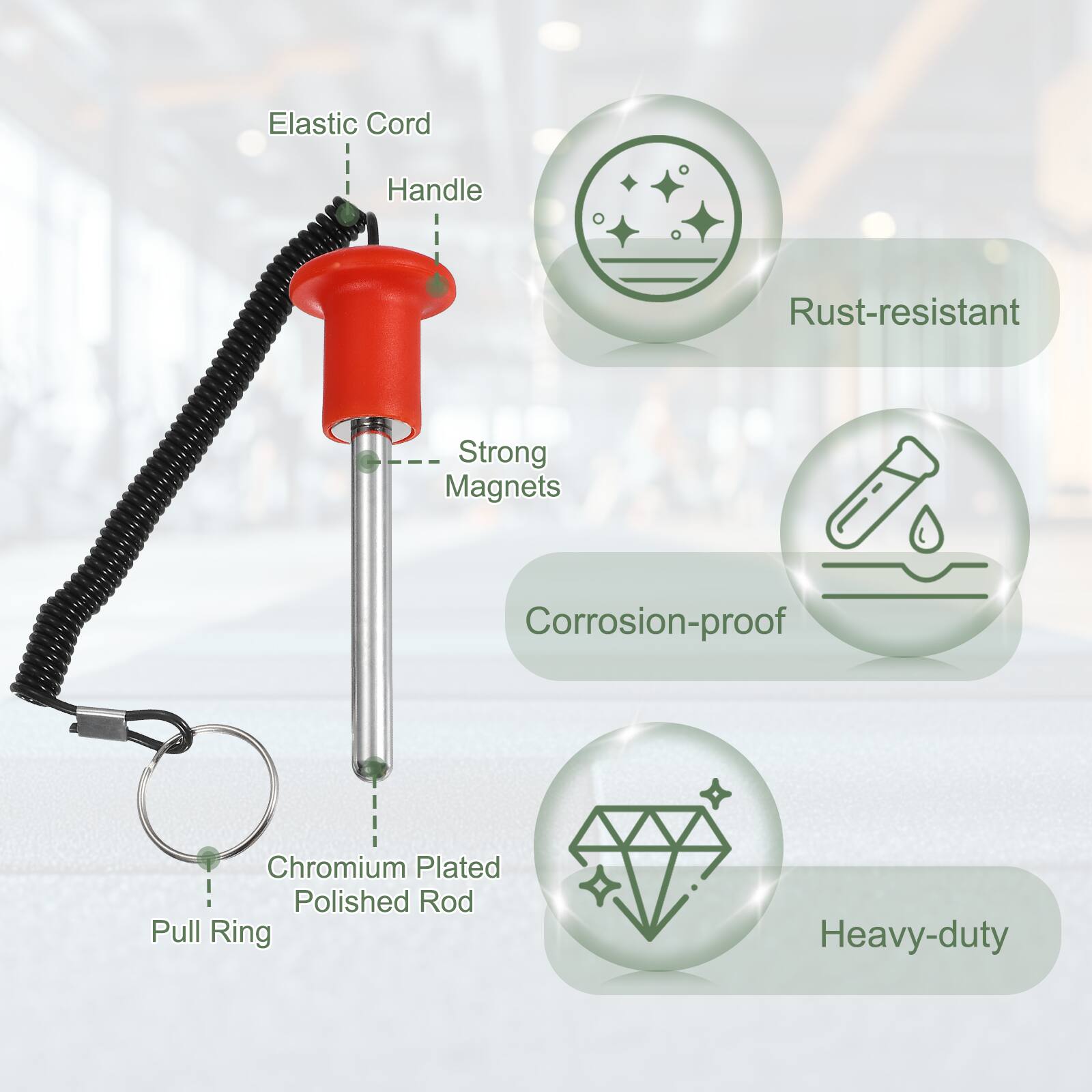 Elastic Cord Handle, Rust-resistant, Strong Magnets, Corrosion-proof, Chromium Plated Polished Rod, Pull Ring, Heavy-duty
