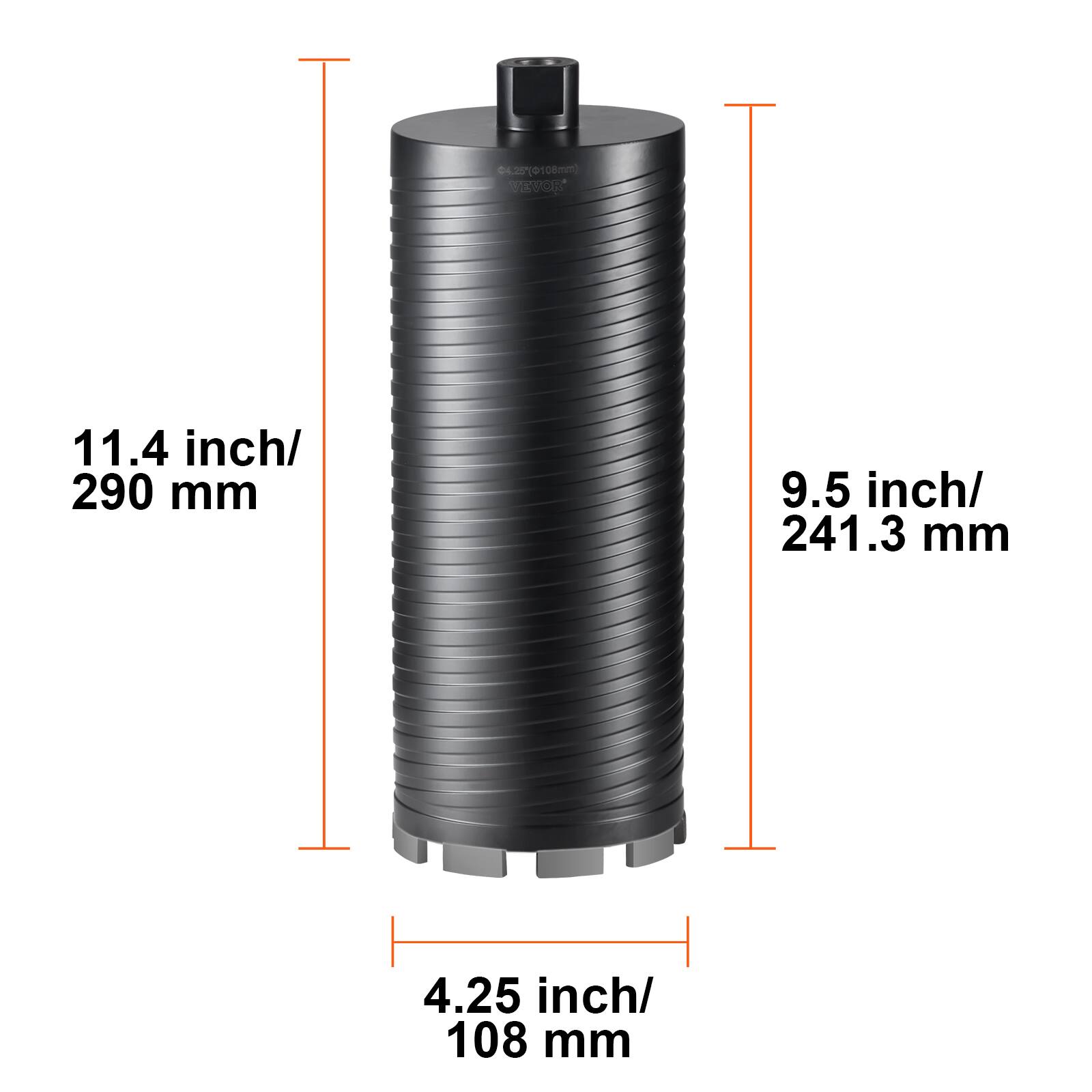 (0108mm) 108mm  
11.4 inch/ 290 mm  
9.5 inch/ 241.3 mm  
4.25 inch/ 108 mm