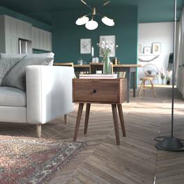 Emma + Oliver - Beverly Mid-Century Modern Wooden Night Stand with Soft Close Drawer and Sleek Tapered Legs with Protective Floor Glides - Dark Walnut