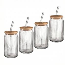 Jay Import - Ribbed Set of 4 Glass Sippers 18oz - Clear