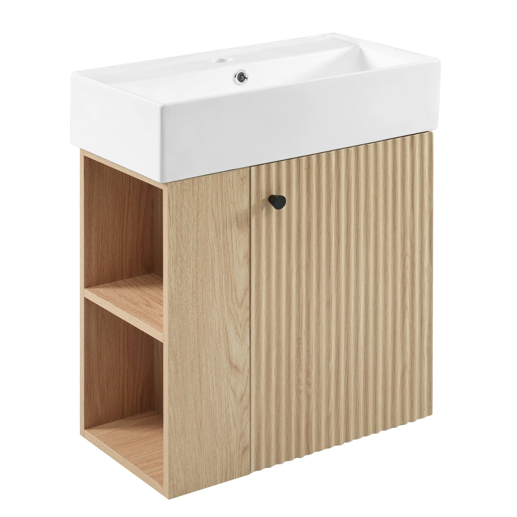 Alt View 9. Boyel Living - 21.6 Inch Modern Floating Bathroom Vanity with Ceramic Basin and Left Side Storage - Wood.