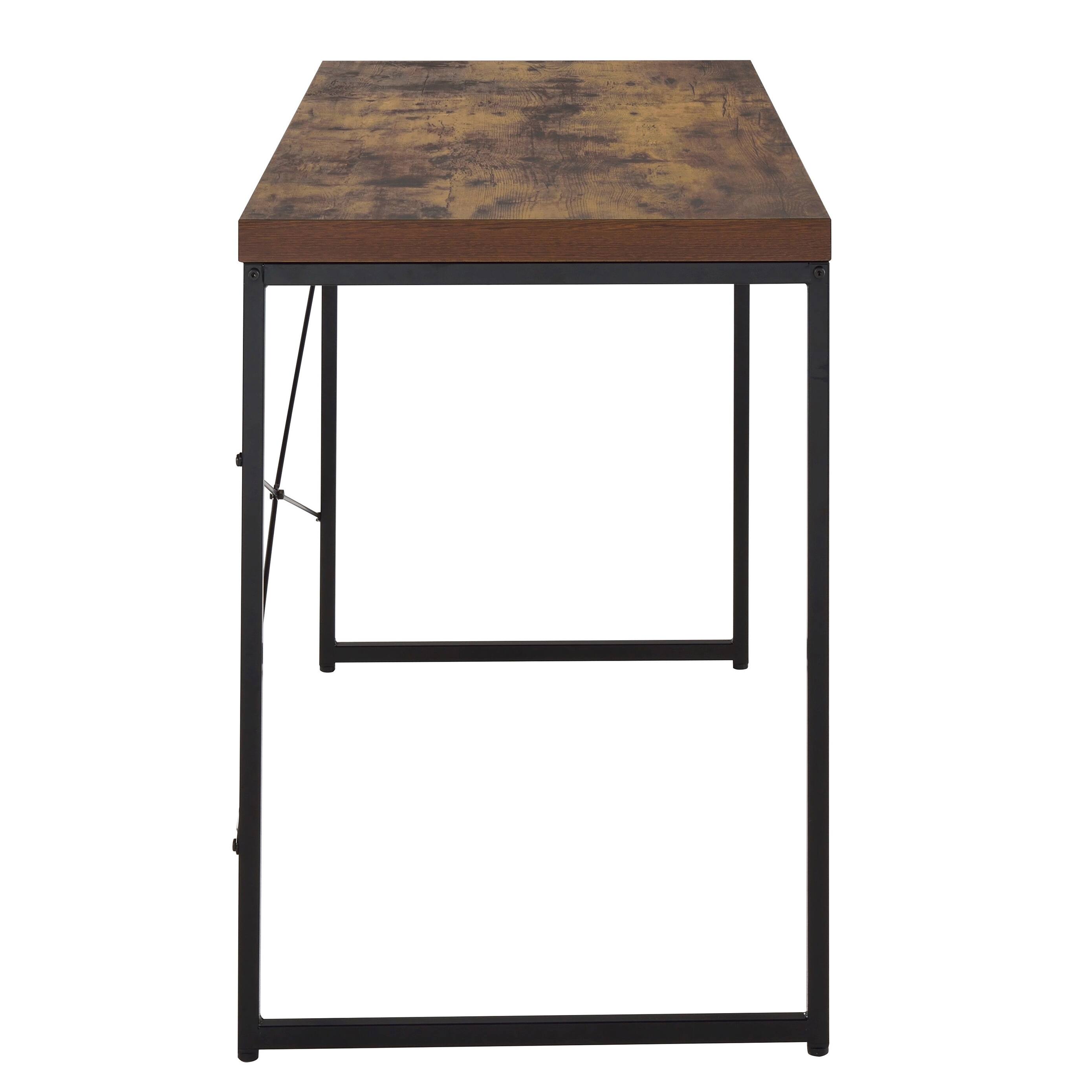 Alt View 3. Forest'nSky - Weathered Oak Writing Desk with Black Metal Sled Base, Industrial Style Computer Table for Home Office - Brown.