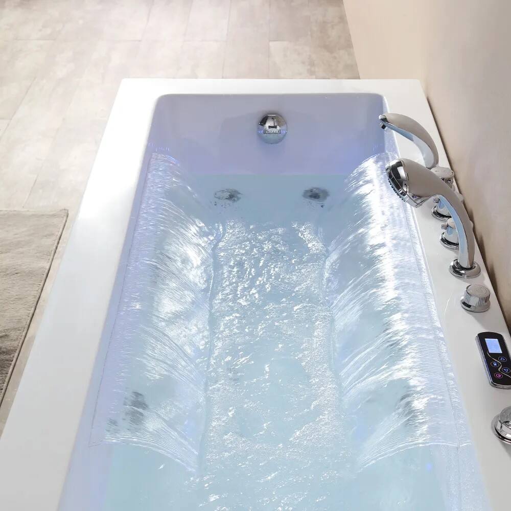 Alt View 7. Empava - 67 in. x 29 in. Alcove Whirlpool Air Combination Bathtub Rectangular Bath with Left Drain and Waterfall in White - White.