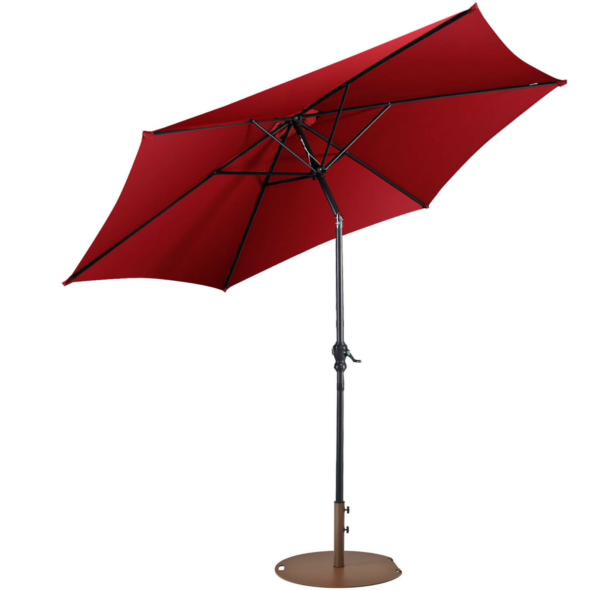 Alt View 9. Gymax - Gymax 9 Ft Patio Table Market Umbrella Yard Outdoor w/ Heavy-duty Umbrella Base Wine - Wine.