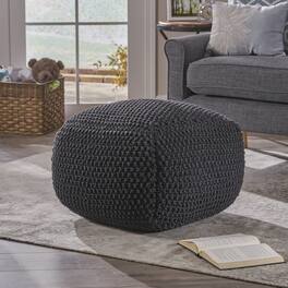GOODSILO - Knitted Cube Pouf Ottoman with Handcrafted Details for Living Room Seating and Footrest - Cotton