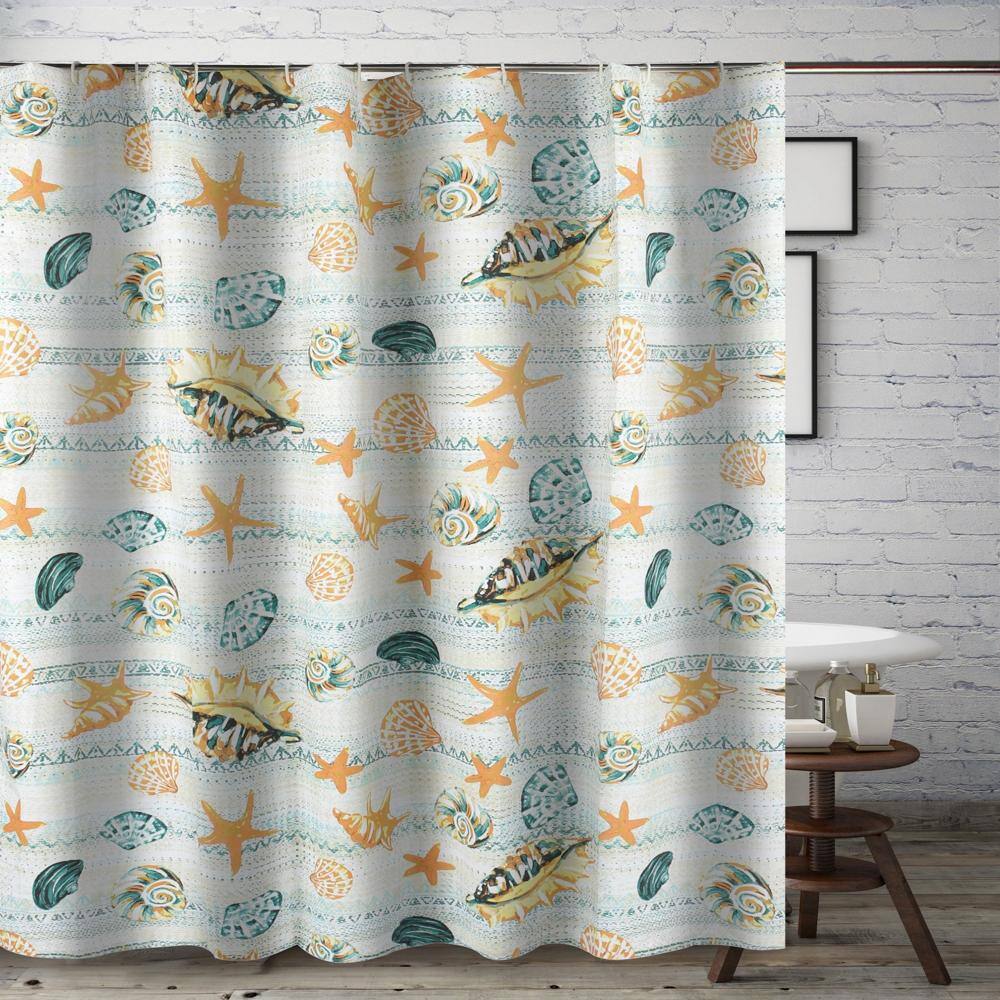 Angle. Greenland Home Fashions - Greenland Home Fashions Kona Luxurious Buttonhole Top Shower Curtain 72" x 72" Ocean - Ocean.