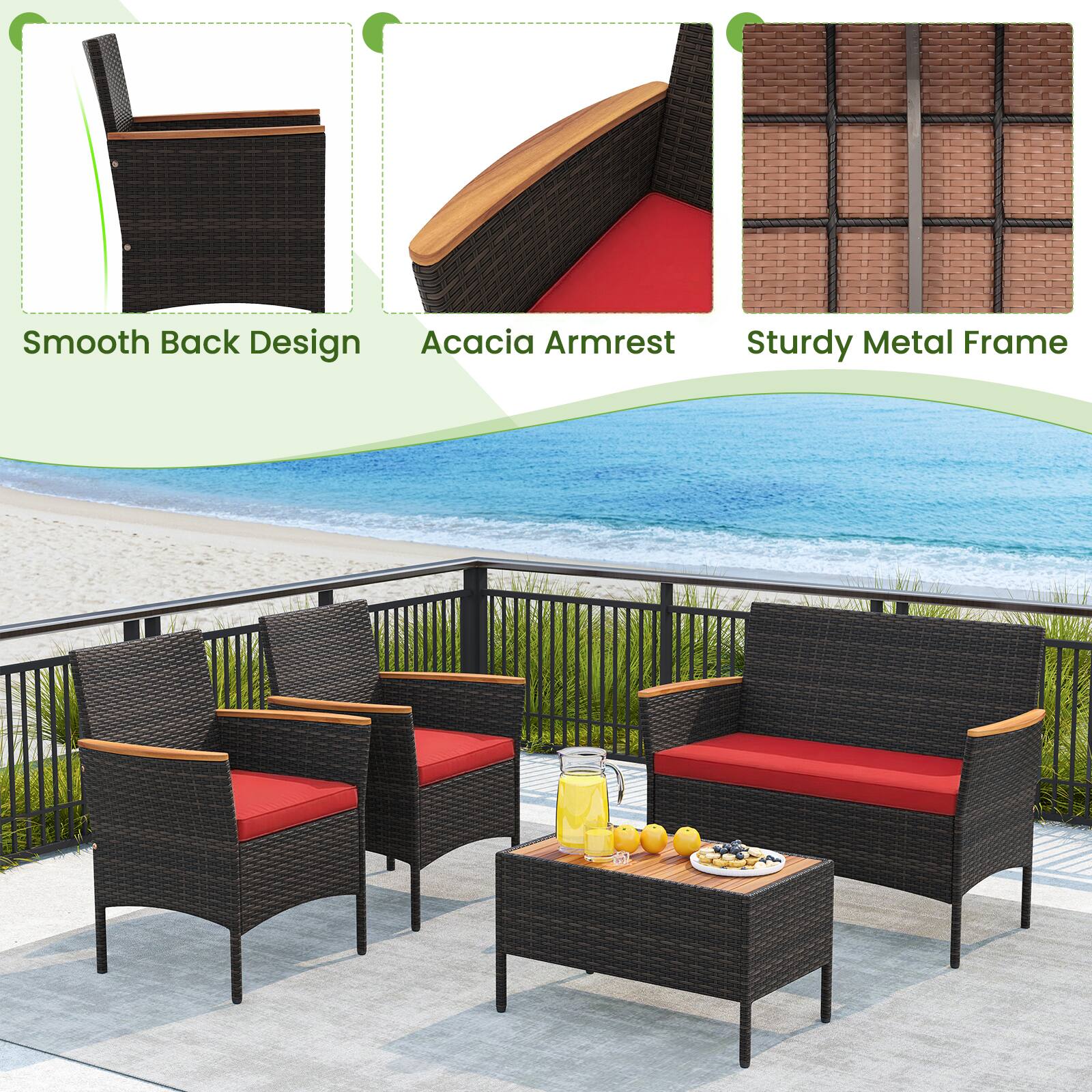 Smooth Back Design  
Acacia Armrest  
Sturdy Metal Frame