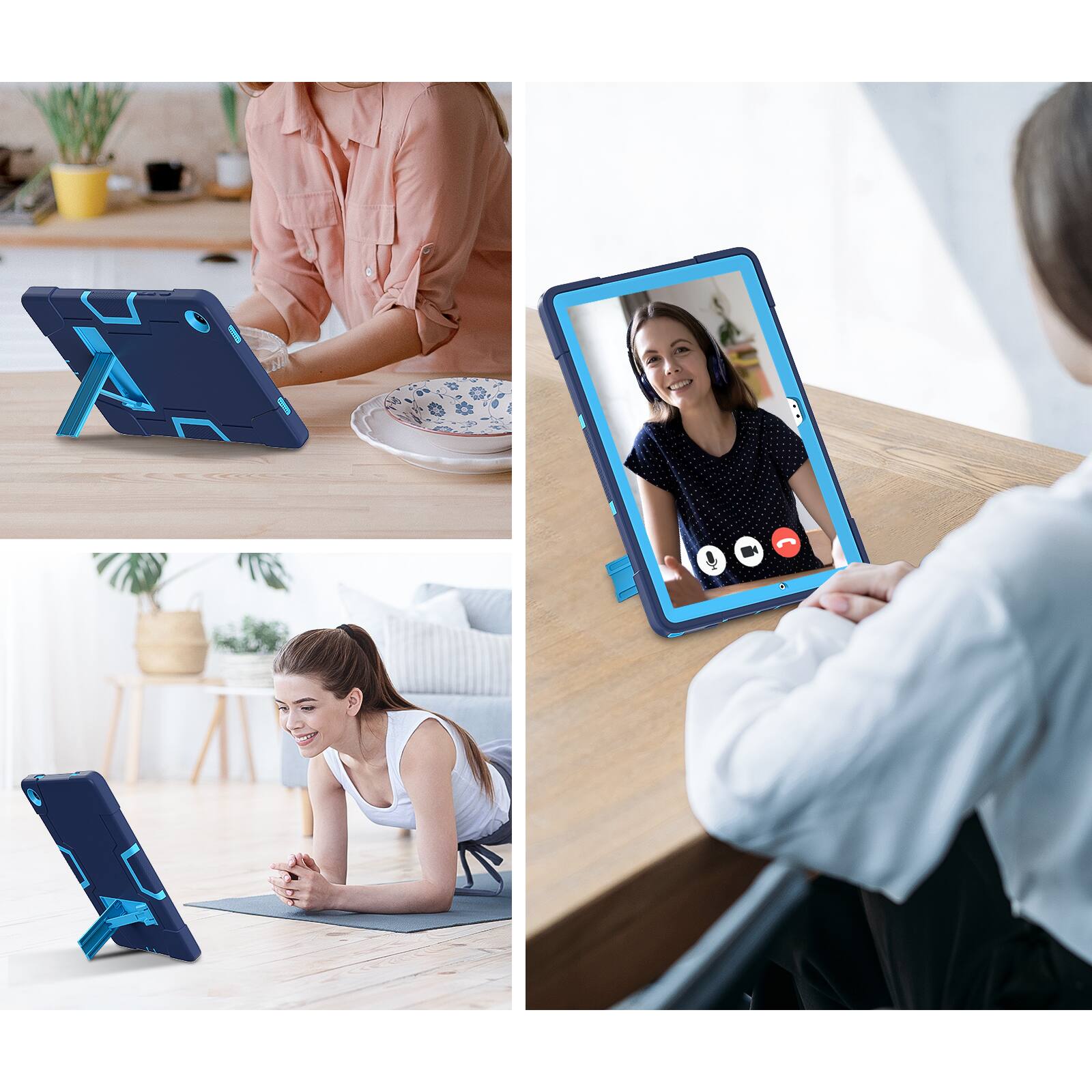 Left. UUCOVER - Case for Samsung Galaxy Tab A11+ 11-inch 2025 (SM-X230/X236/X238) Shockproof Silicone + PC Protective Kickstand Cover - Navy+Blue.