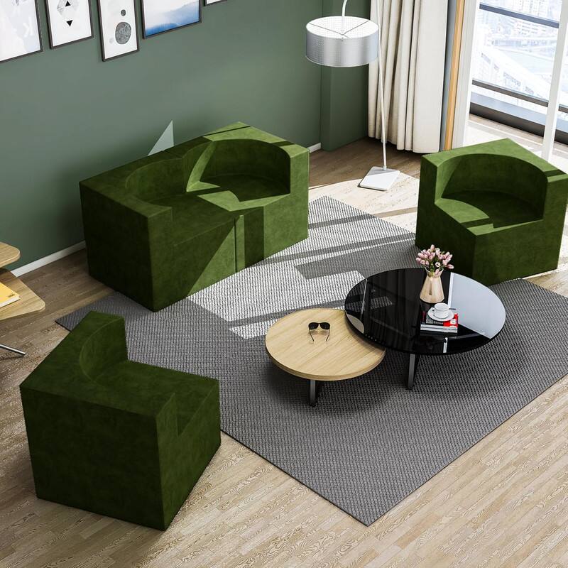 wowmax - Set of 4 Green Velvet Barrel Chairs, Modern Accent Living Room Seating, Comfortable Sofa Alternative for Home & Office - Green