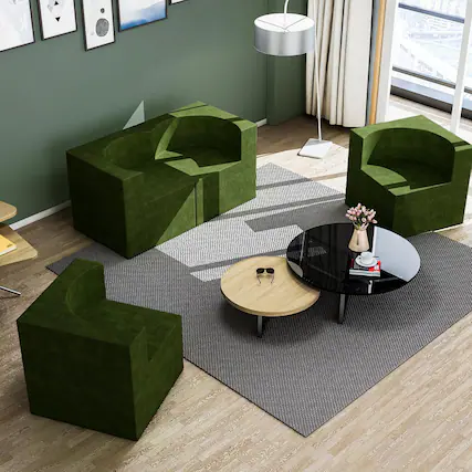 Front. wowmax - Set of 4 Green Velvet Barrel Chairs, Modern Accent Living Room Seating, Comfortable Sofa Alternative for Home & Office - Green.