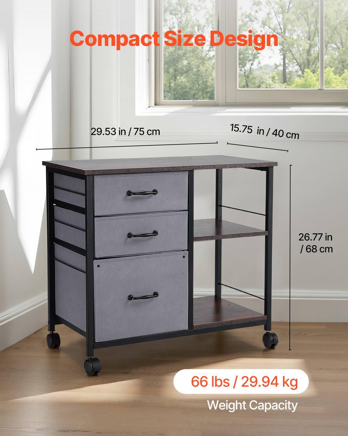 Compact Size Design

29.53 in / 75 cm  
15.75 in / 40 cm  
26.77 in / 68 cm  

66 lbs / 29.94 kg  
Weight Capacity