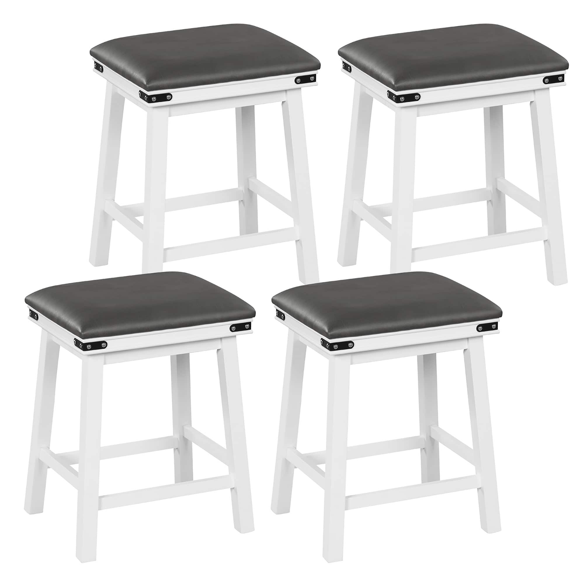 Gymax - PU Leather Bar Stools Set of 4 24'' Counter Height Dining Stools w/ Upholstered Seat - White, Gray