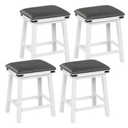 Gymax - PU Leather Bar Stools Set of 4 24'' Counter Height Dining Stools w/ Upholstered Seat - White, Gray
