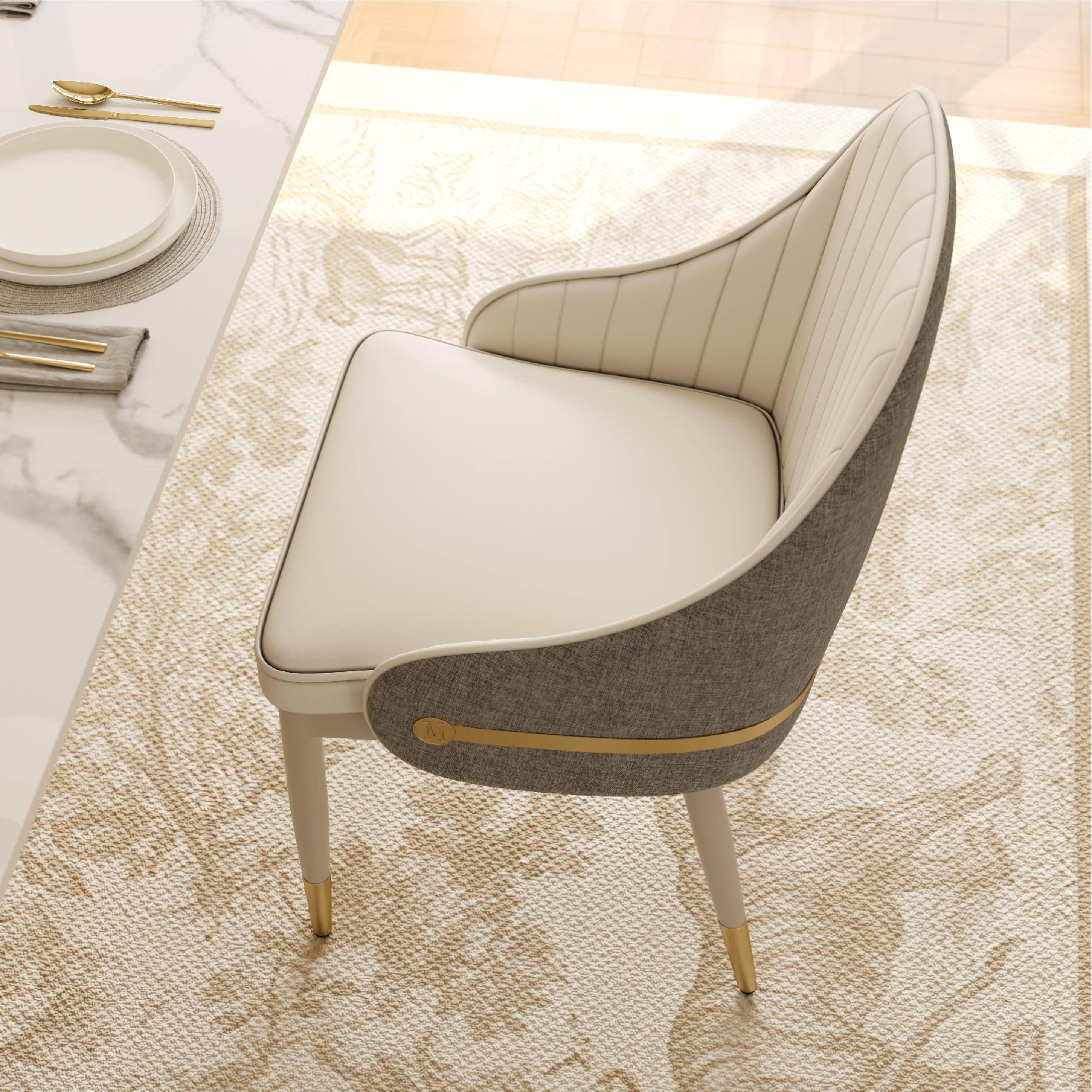Back. POVISON - Modern Luxury Two-Tone Upholstered Dining Chairs Set of 2, Cotton Linen & Leather Side Chairs, Beige & Gray - Beige & Gray.