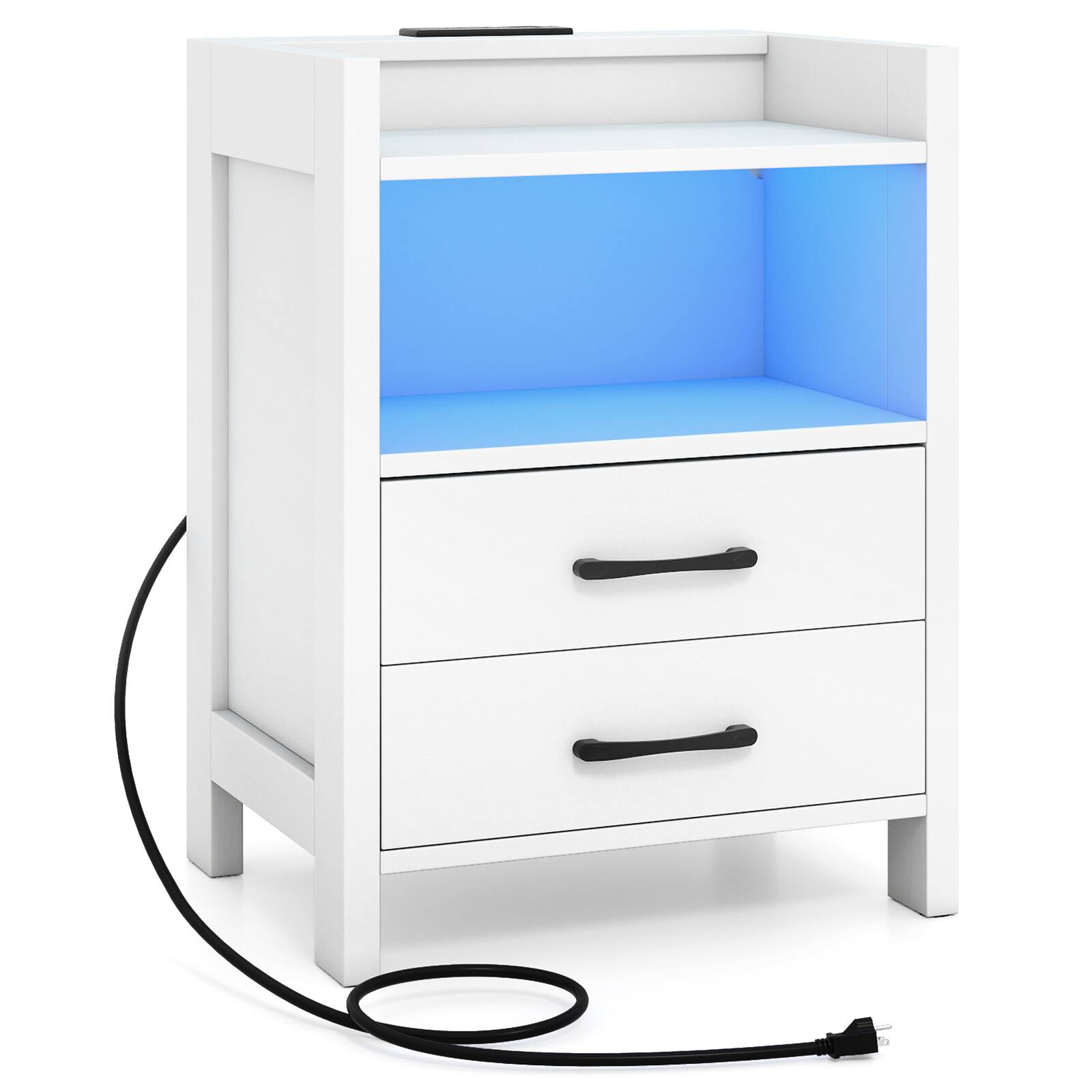 Alt View 8. Gymax - Gymax Nightstand w/ LED Lights & Charging Station 23.5'' Smart Bedside Table w/ Drawer & Open Storage Shelf - White.