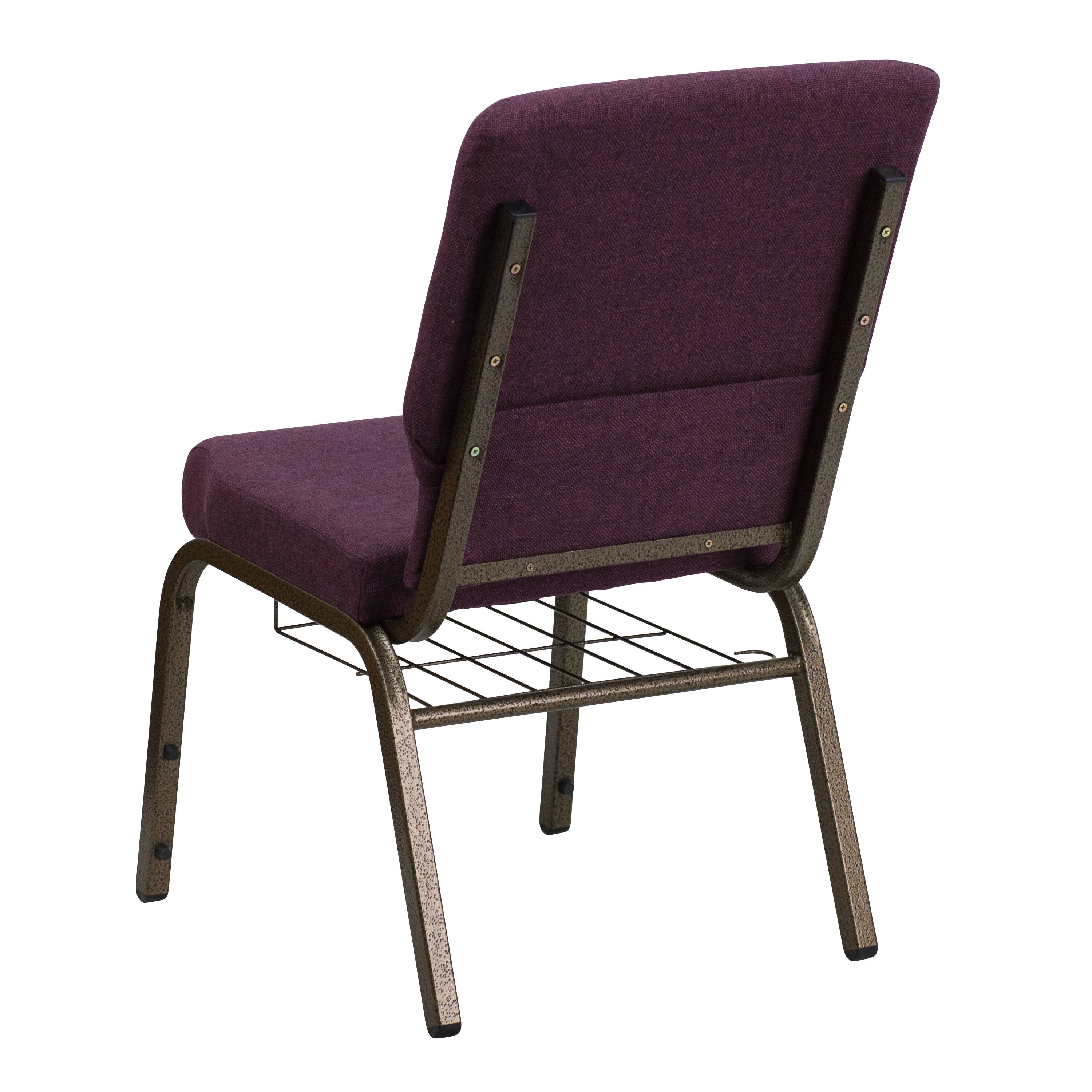 Alt View 3. Emma + Oliver - 4 Pack 18.5''W Church Chair with Book Rack - Plum Fabric/Gold Vein Frame.