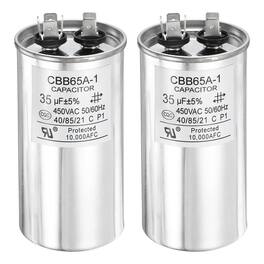 Unique Bargains - 2pcs CBB65 Capacitor 35uF 450V Run Round for AC Motor Start HVAC Compressor Generator Air Condenser - Silver