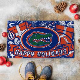 Evergreen Enterprises - Florida Gators 28" x 16" Happy Holidays Christmas Turf Door Mat - Multicolor