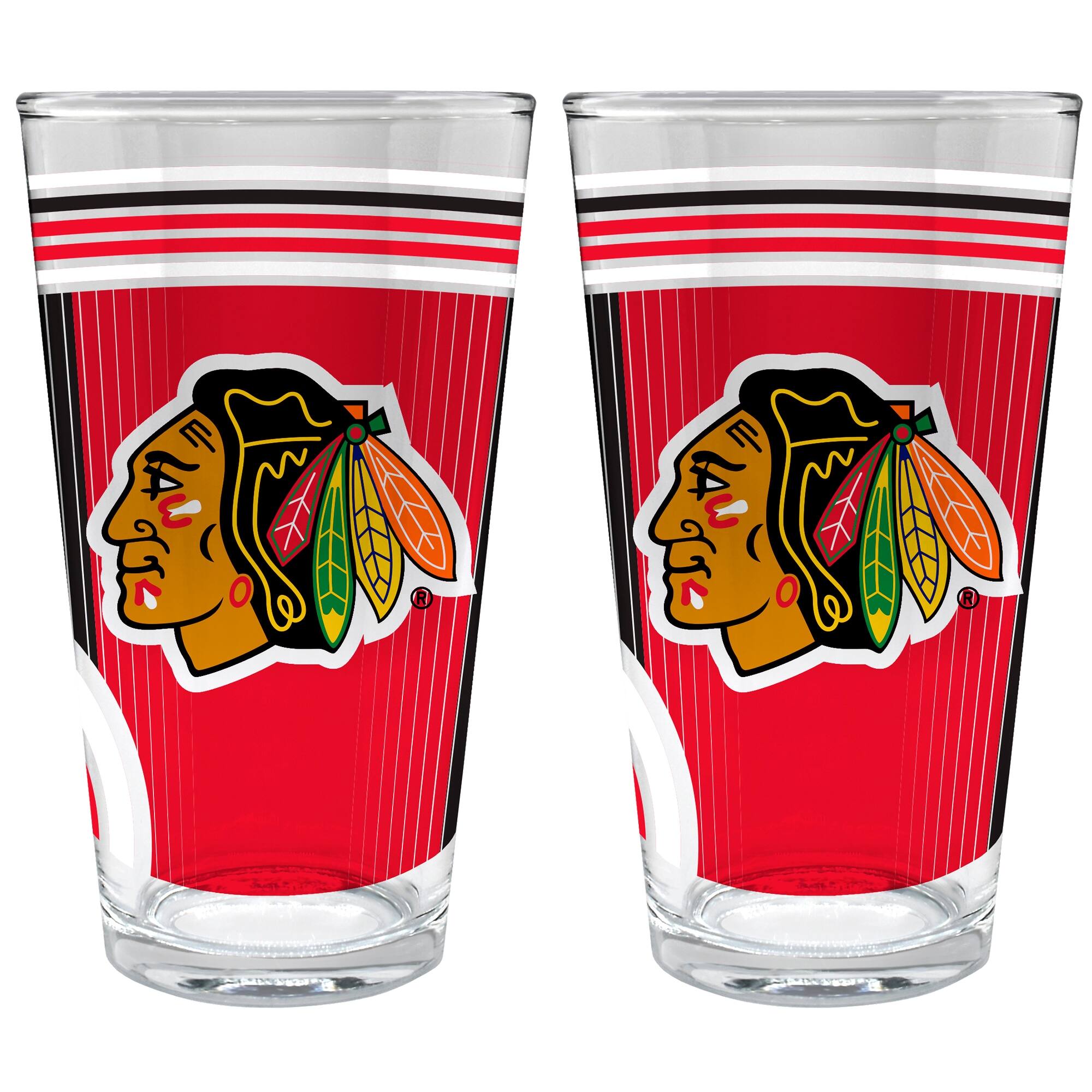 Front. Great American Products - Chicago Blackhawks Two-Piece 16oz. Pint Glass Set - Multicolor.