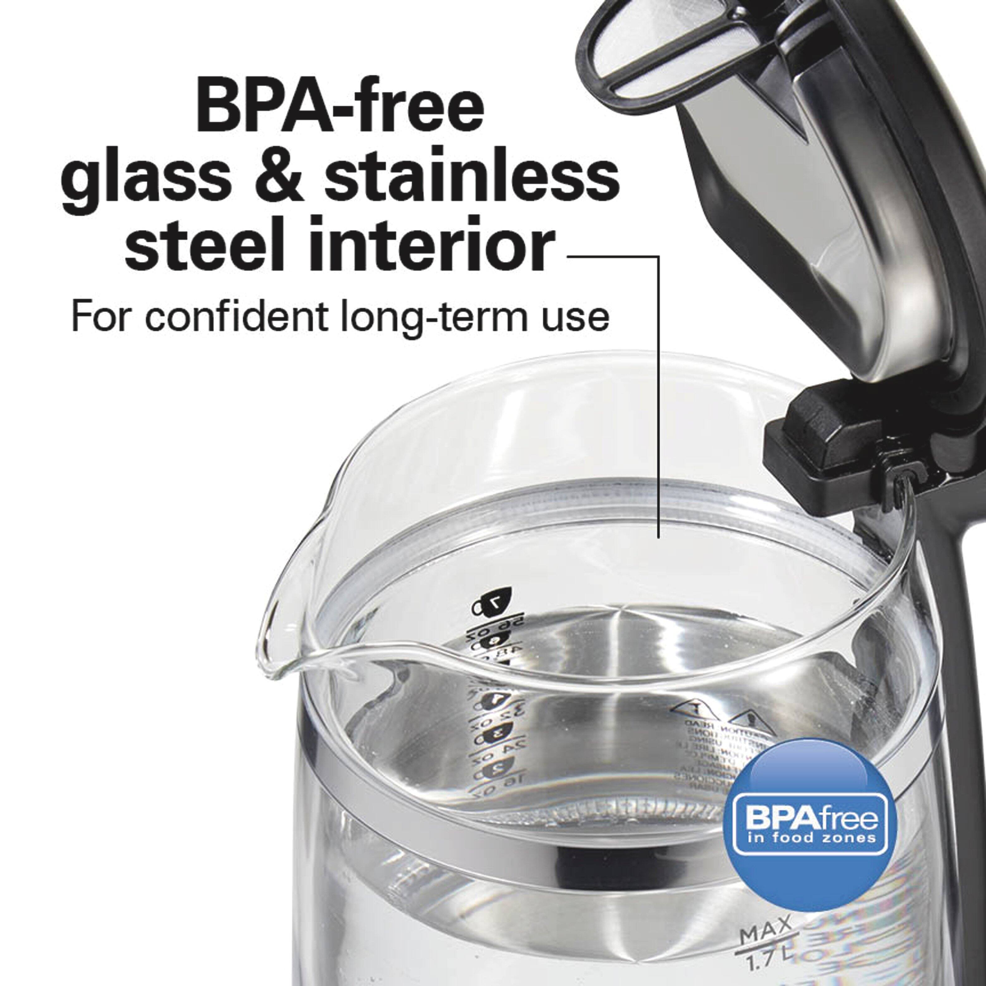 BPA-free glass & stainless steel interior  
For confident long-term use

0 7 OZ 56 e 48,  
1 OZ 32 a 2 24 OZ 2 16 SO

BPAfree in food zones  
MAX 1.7L