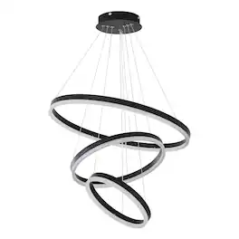 RYHNUYNE - Modern 3-Ring LED Chandelier with Remote Control, Dimmable 3000K-6000K, Adjustable Height Pendant Light for Dining Room