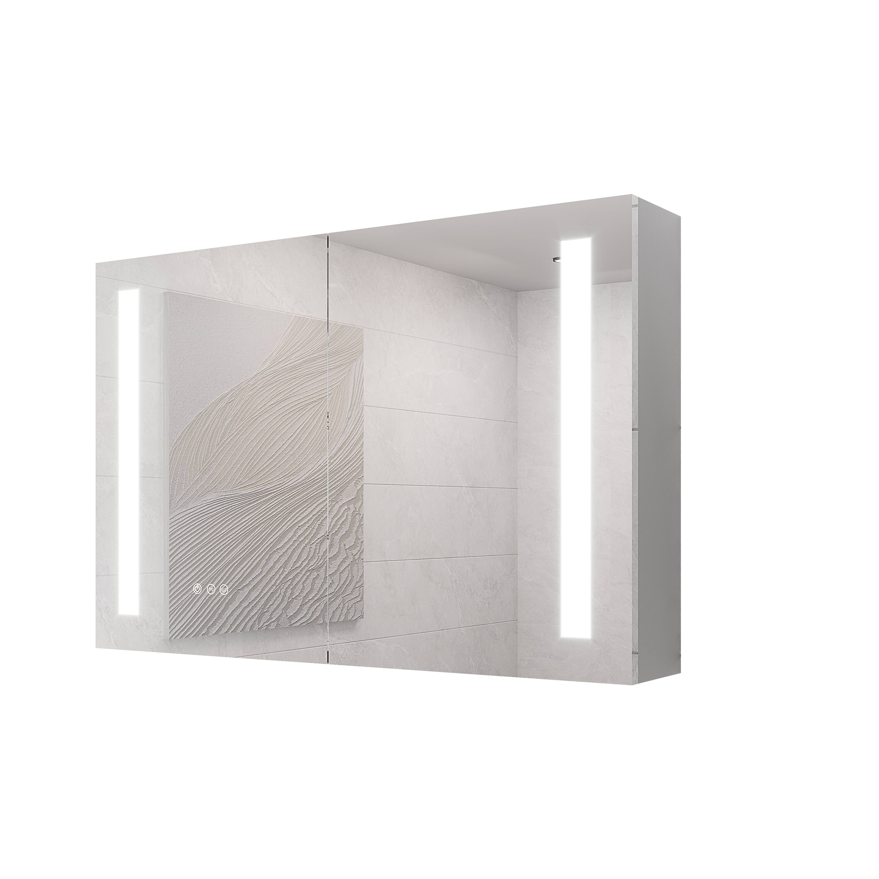 Angle. Boyel Living - Bathroom Medicine Cabinet with LED Mirror Lights 36x24 Inch Double Door with Defogger Surface Mount - Silver.