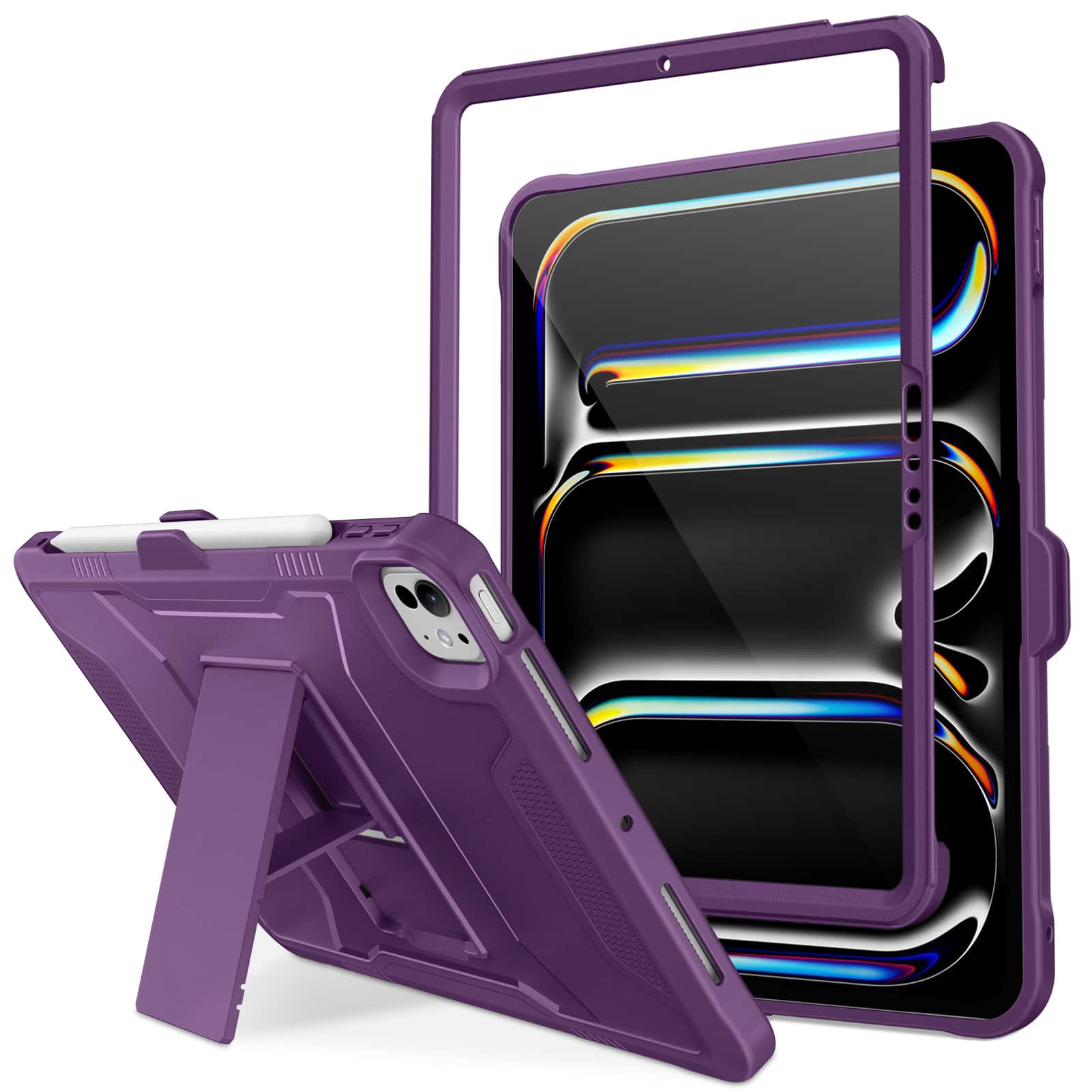 Front. DTTO - iPad Pro 11 inch Case for M5/M4 (2025/2024) , with Built-in Screen Protector & Kickstand, Shockproof Cover - Dark Purple.