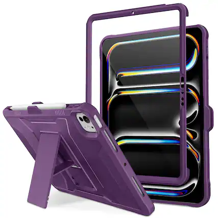 Front. DTTO - iPad Pro 11 inch Case for M5/M4 (2025/2024) , with Built-in Screen Protector & Kickstand, Shockproof Cover - Dark Purple.