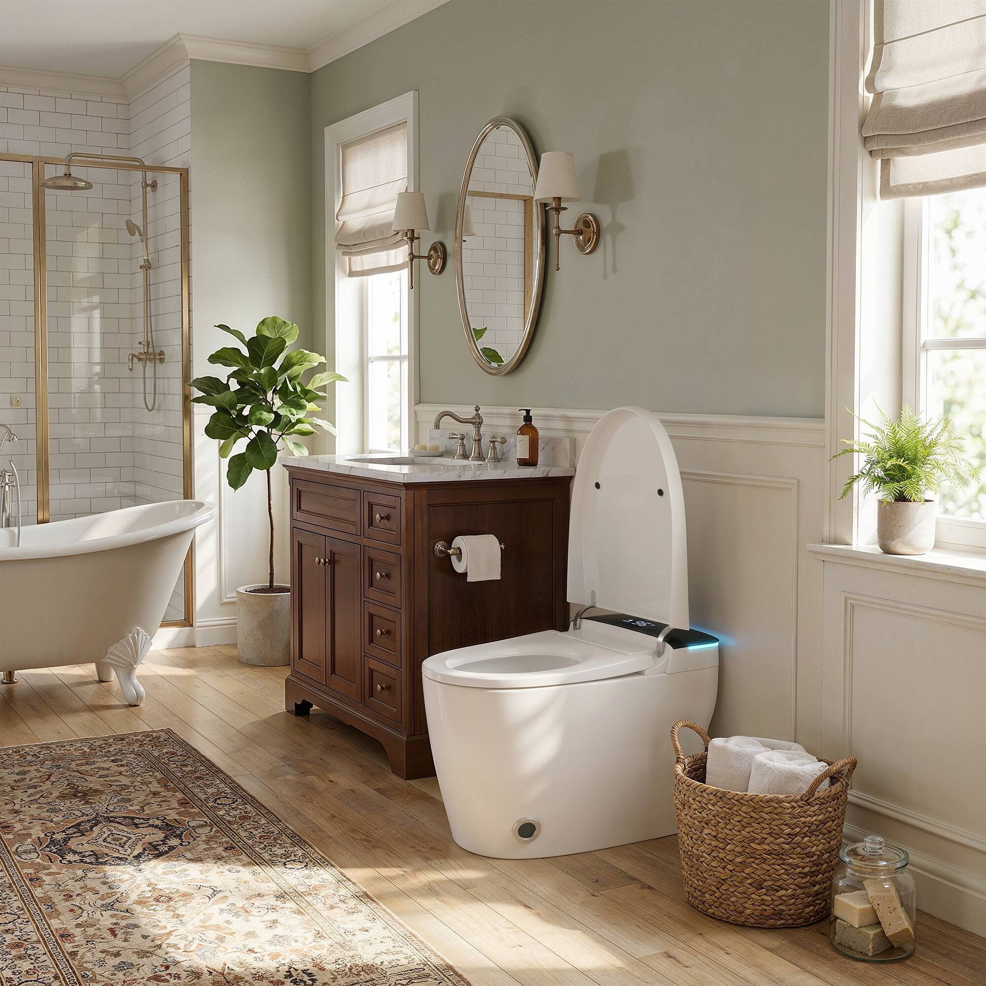 Alt View 8. TOTTE - Ceramic Smart Toilet with Bidet Wash, Heated Seat, Warm Air Dryer, Remote and Foot-Sensor Flush - White.
