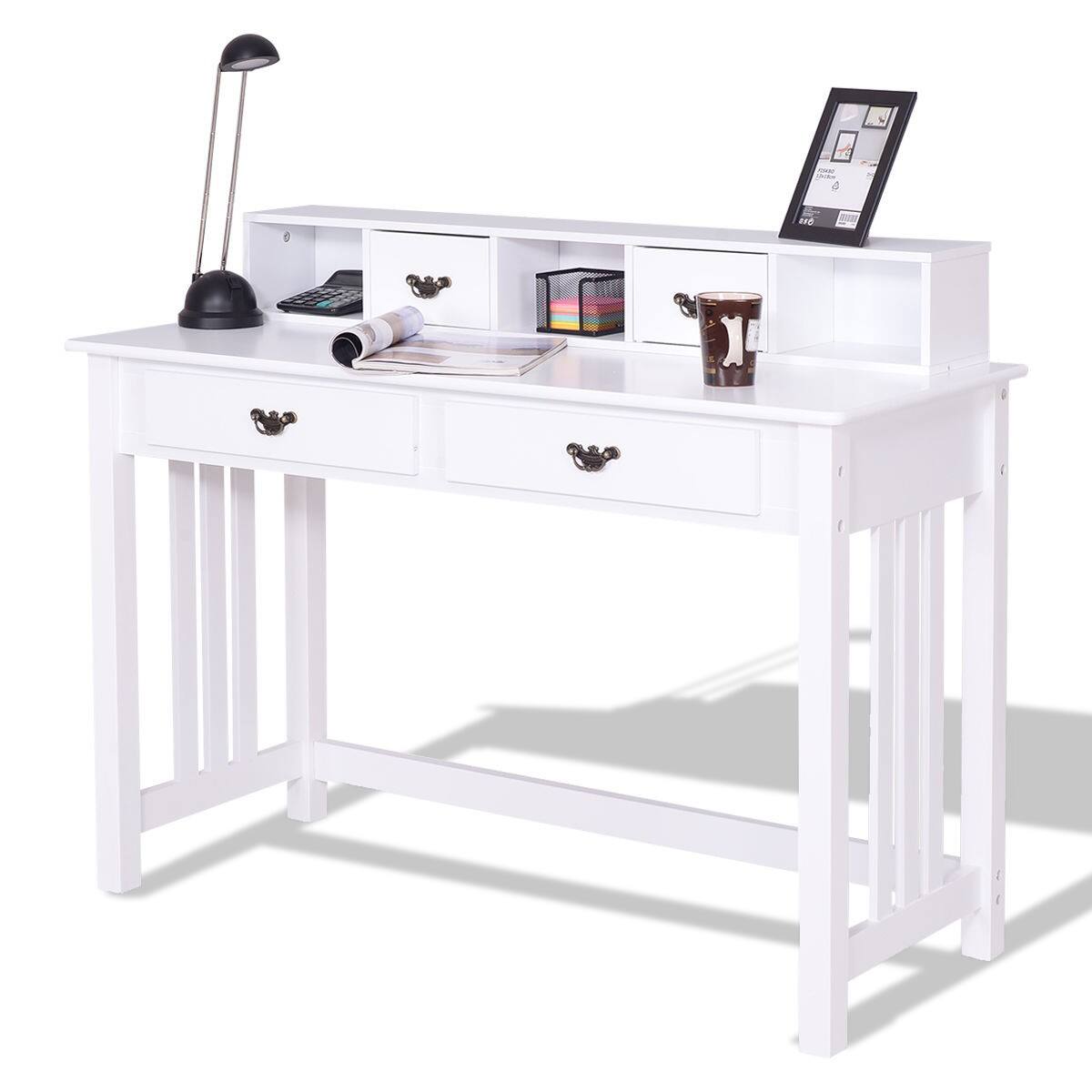 Alt View 8. Ecooso - Writing Computer Desk with 4 Drawers, Home Office Workstation with Spacious Desktop - White.