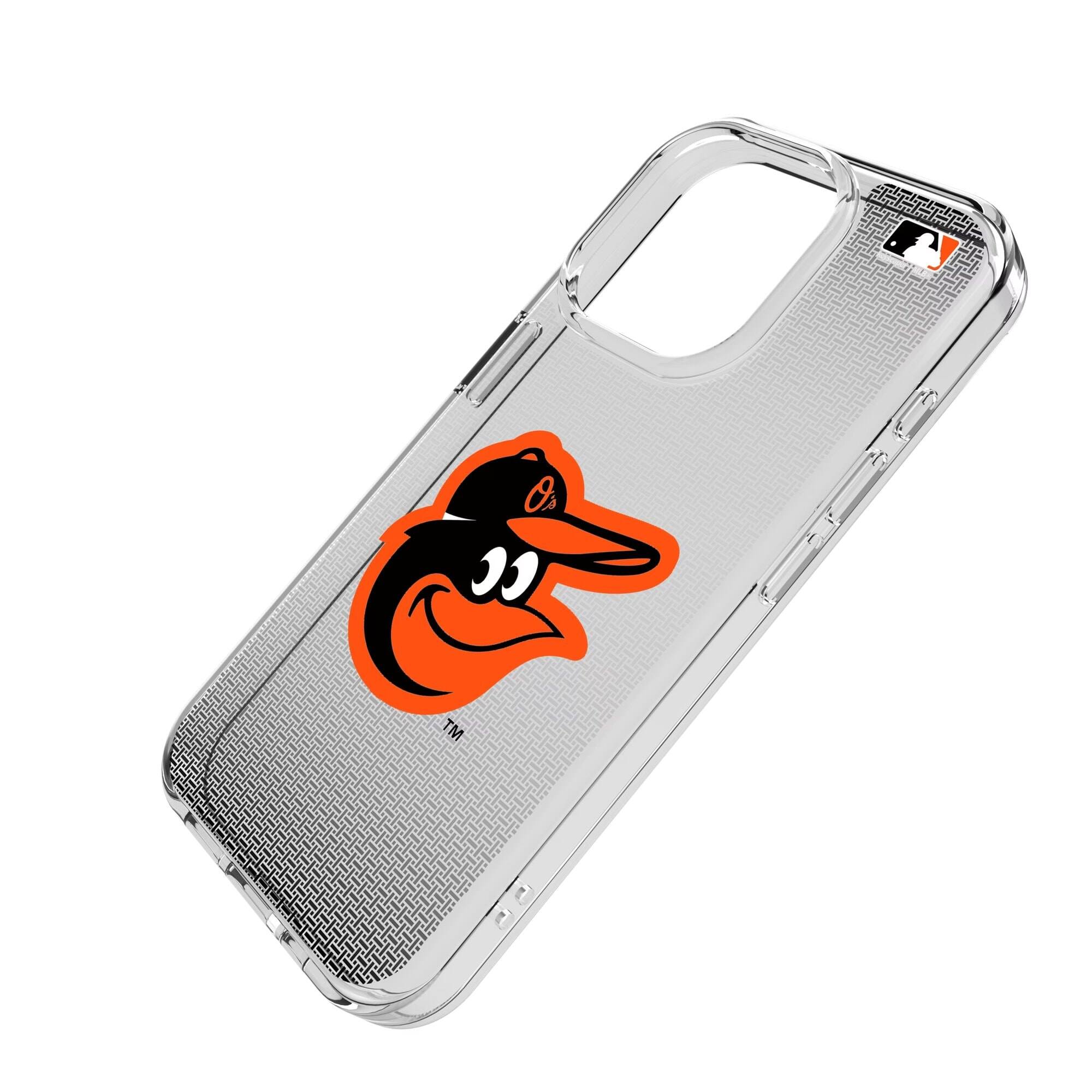 Alt View 1. Keyscaper - Baltimore Orioles Linen Logo iPhone Clear Case - 13 Pro Max - Multicolor.