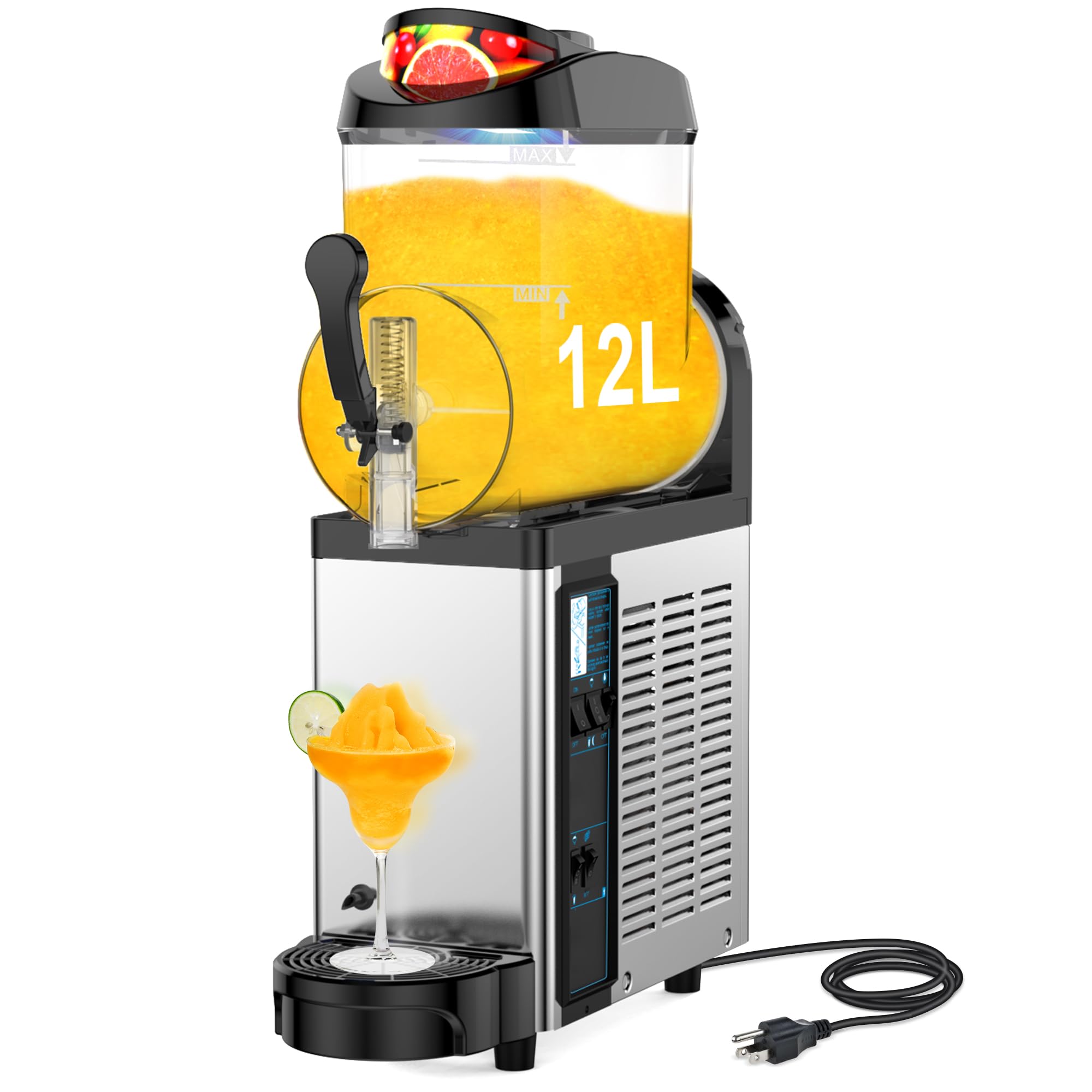 HOOURE - Commercial 12L Slushy Machine Slush Maker, Frozen Drink Maker for Cocktail Margarita Smoothie Milkshake, No Ice Needed - Stainless Steel