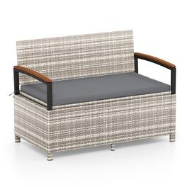 WELLFOR - Outdoor Storage Bench Deck Box Patio Furniture with Cushion - Gray
