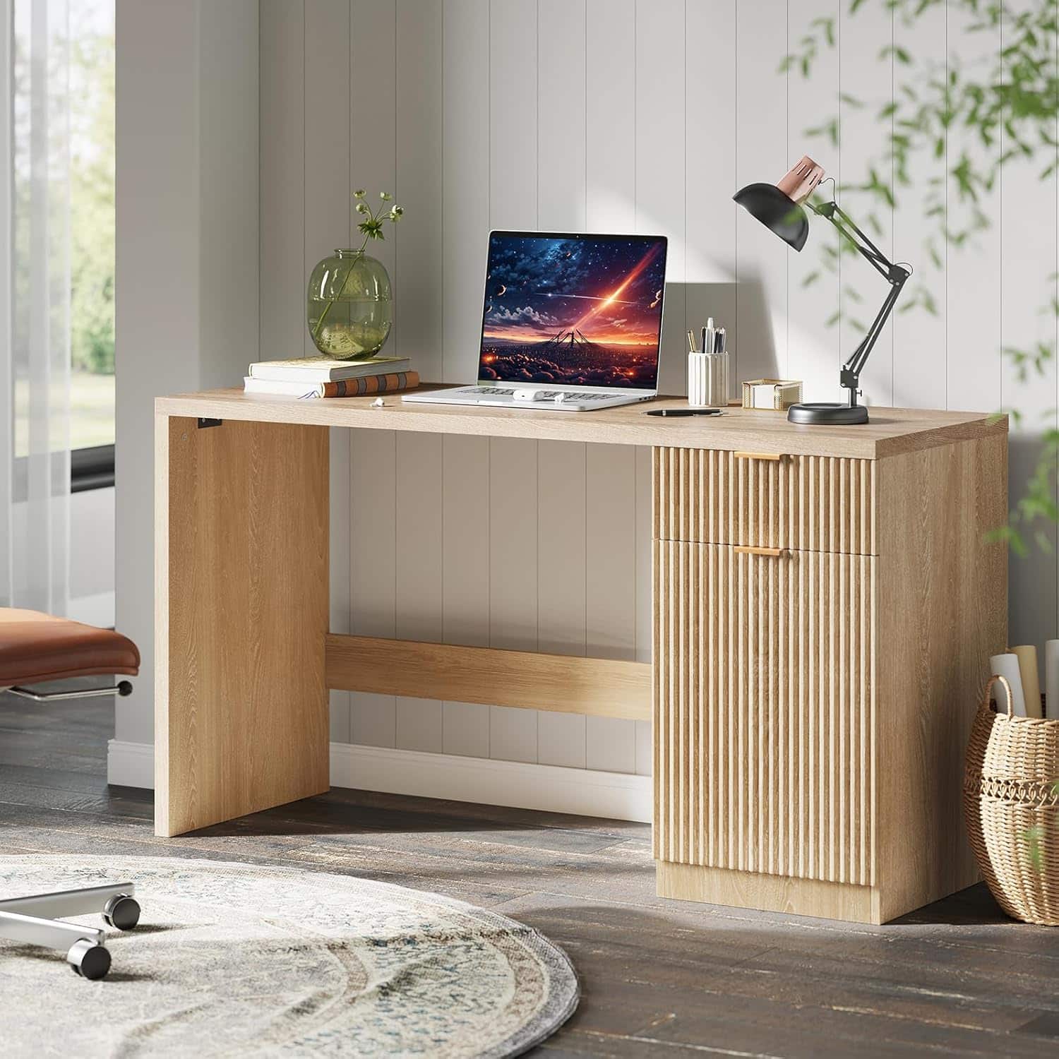 Acekool - 60" Executive Desk with Storage, Modern Home Office Desk with Drawer & Cabinet - Wood