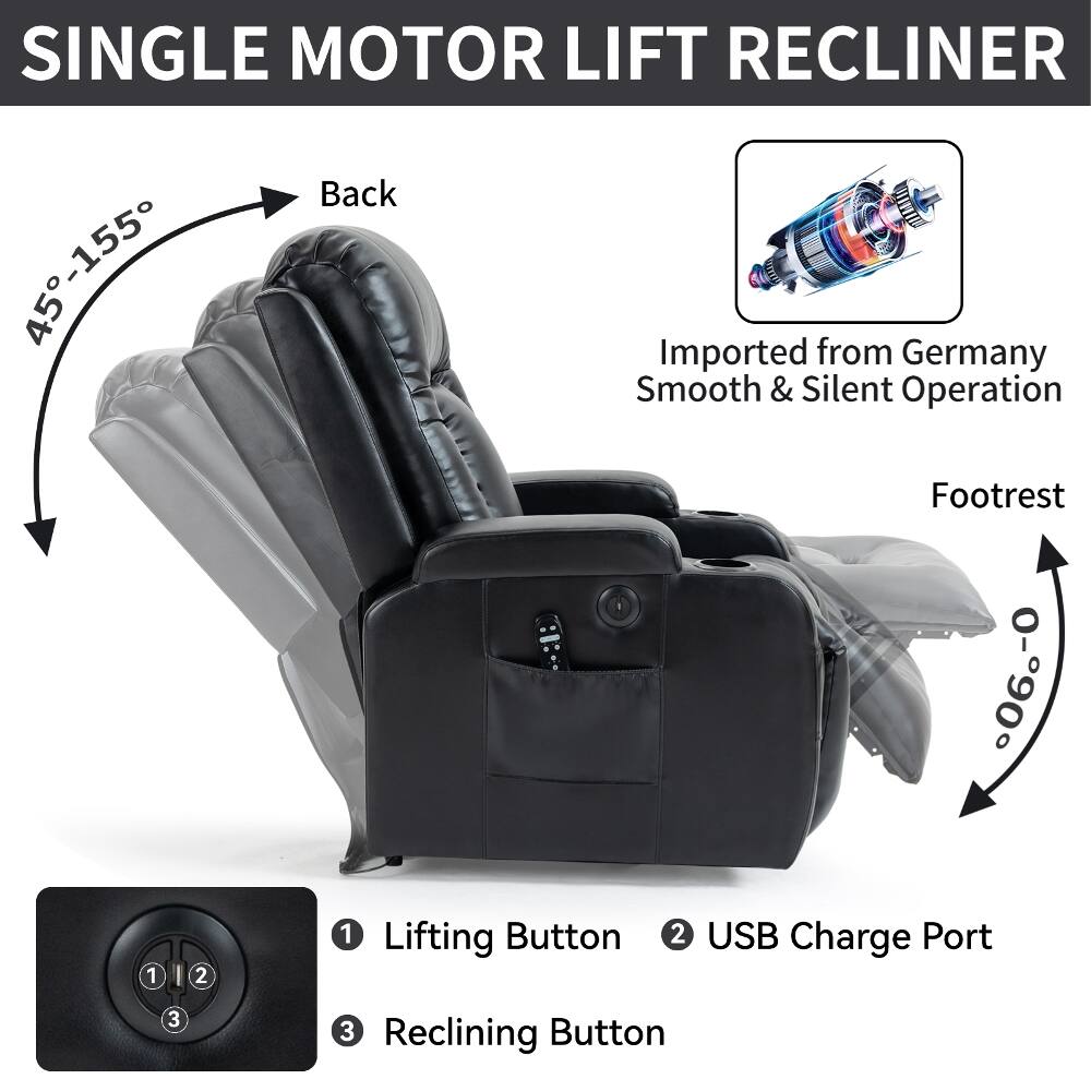SINGLE MOTOR LIFT RECLINER  
Back 45-155  
Smooth Imported & Silent from Germany Operation  
Footrest  
1 Lifting Button  
2 USB Charge Port  
3 Reclining Button