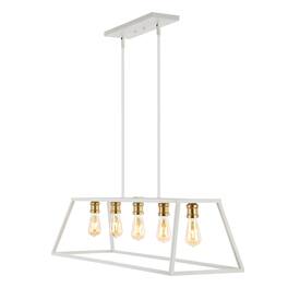 Jonathan Y - Floyd 38" 5-Light Bohemian Farmhouse Iron Adjustable LED Pendant, /Brass Gold - White