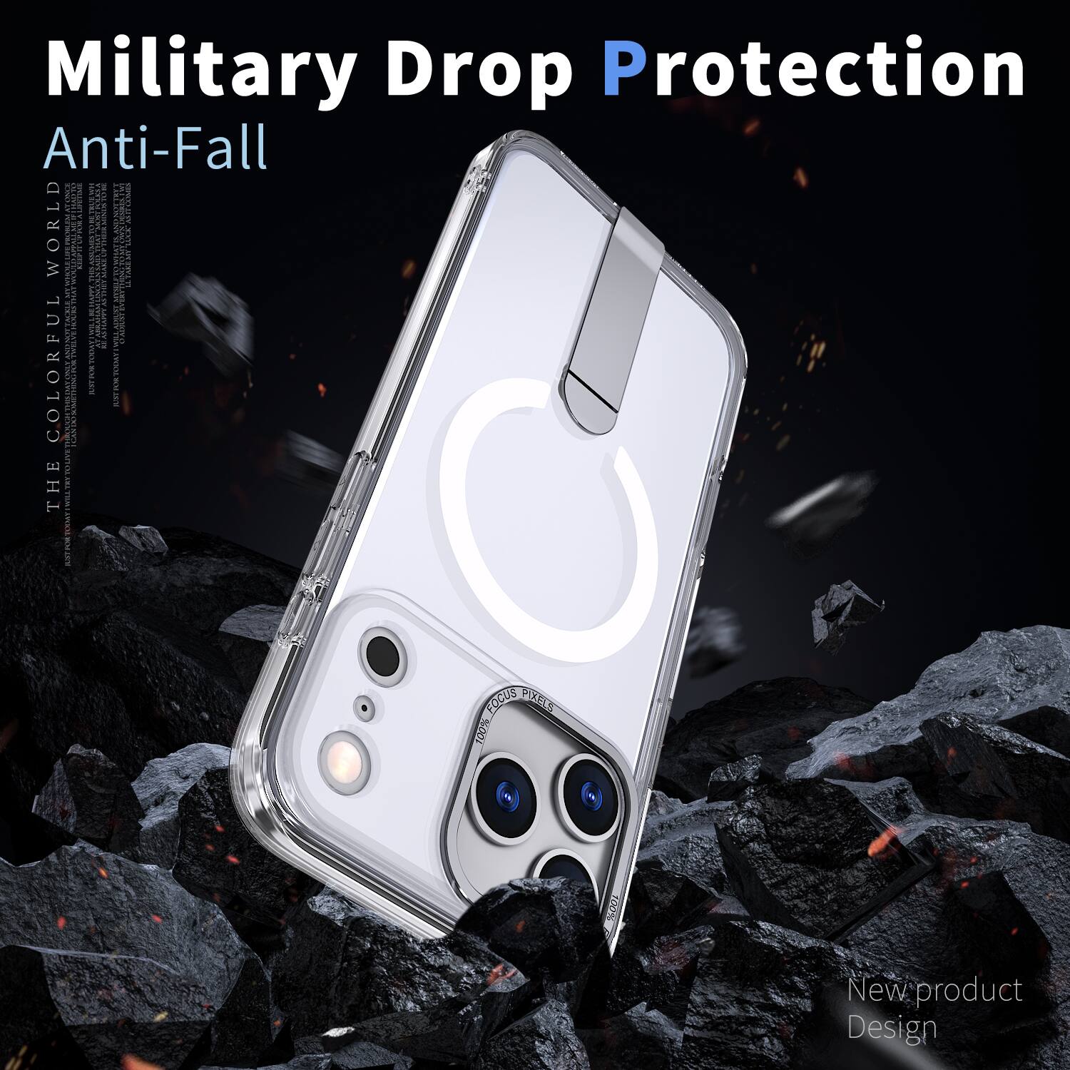 Military Drop Protection  
Anti-Fall  

THE COLORFUL WORLD  

FOCUS PIXELS 100%  

New product Design