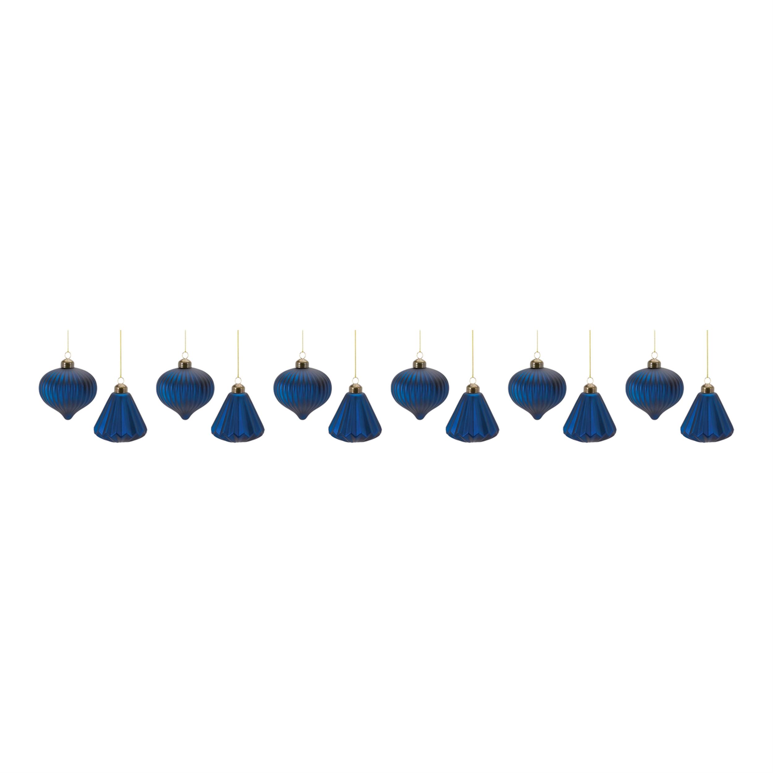 Alt View 2. BreeBe - Ribbed Glass Ornament (Set of 12) - Blue.