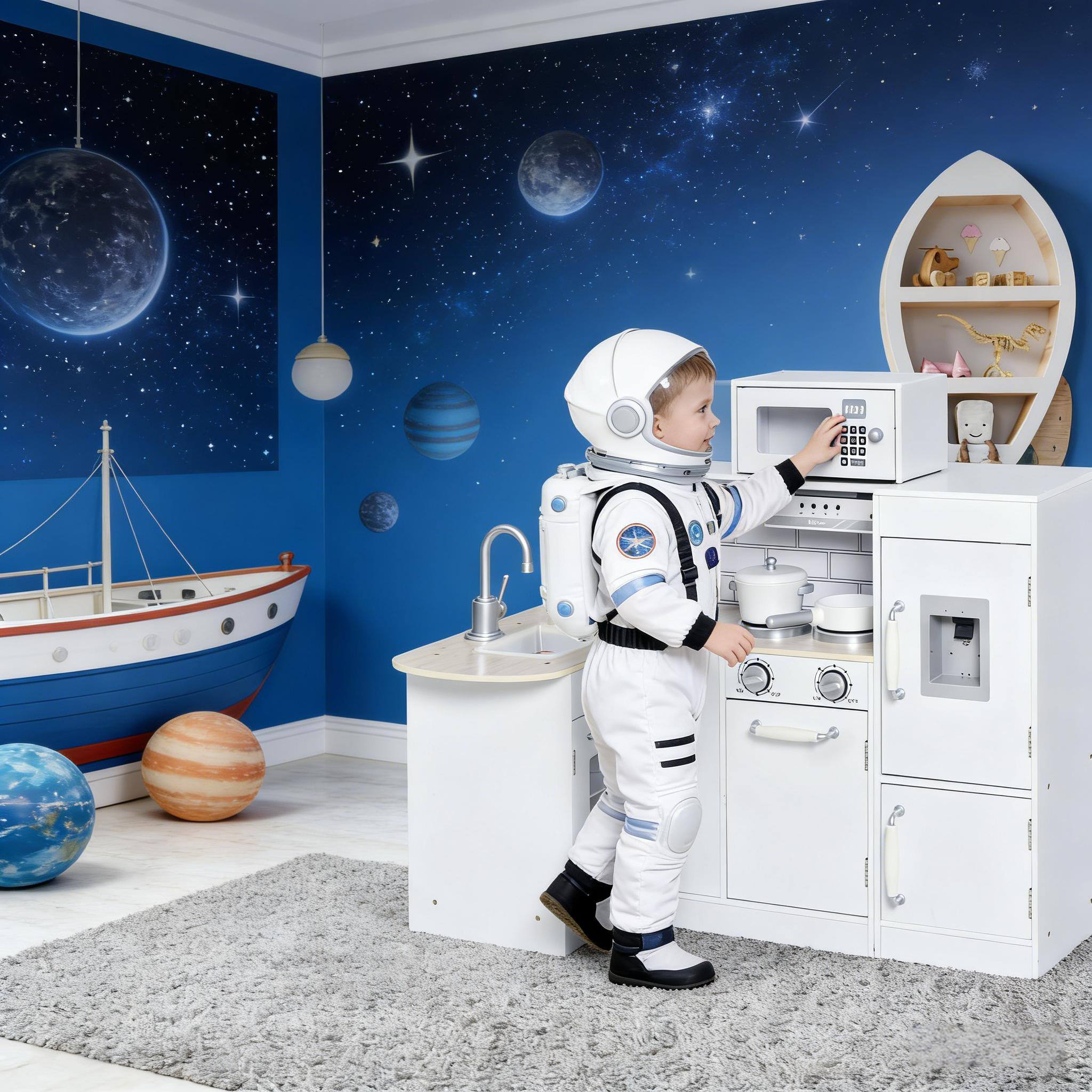 Siljoy - Corner Wooden Kids Kitchen Playset, 14 Accessories, Realistic Sink, Detachable Design, for Ages 3+, Educational - Silver,White price history on PriceWatchPro