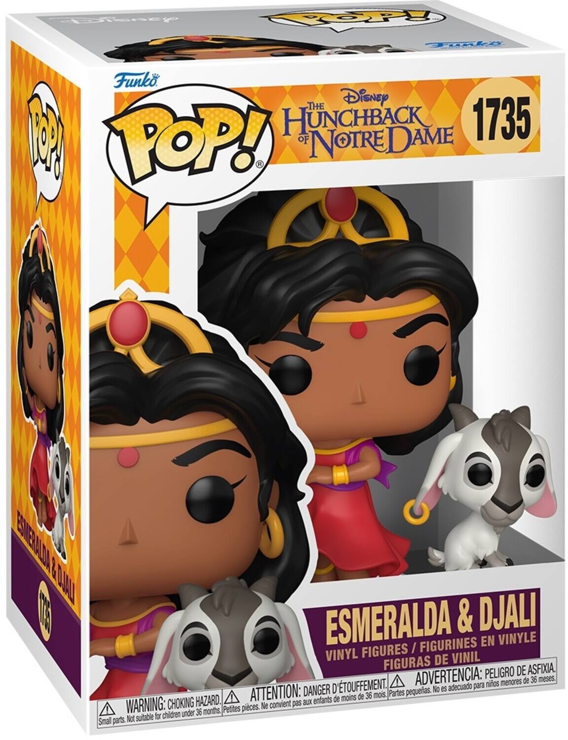 Disney The Hunchback of Notre Dame 1735 POP! EsmERALDA & DJALI Vinyl Figures / Figurines en Vinyle / Figuras de Vinil

Warning: Choking Hazard. Small parts. Not suitable for children under 36 months.
