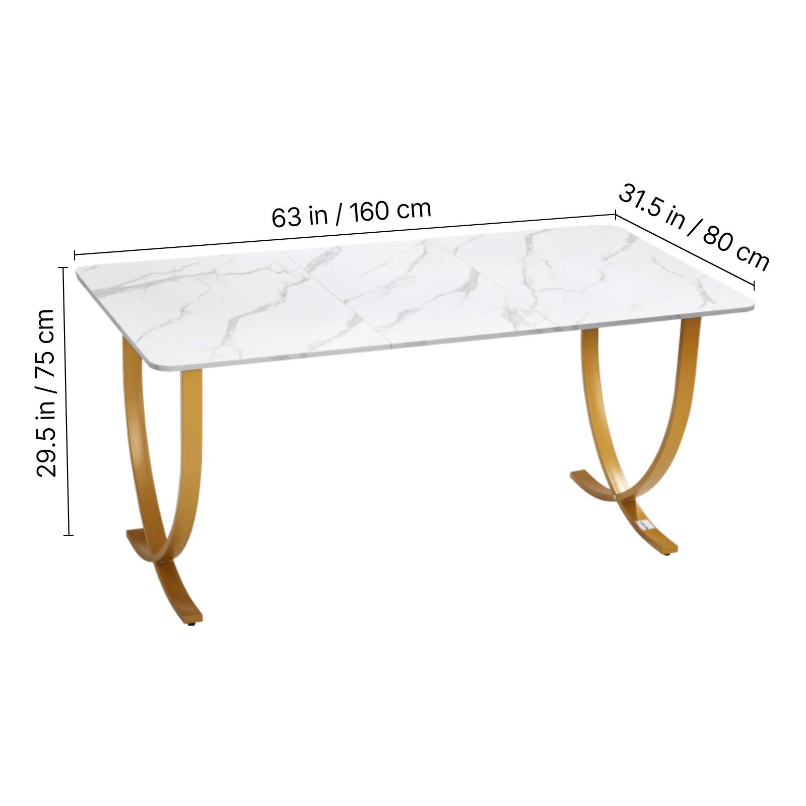 63 in / 160 cm  
31.5 in / 80 cm  
29.5 in / 75 cm