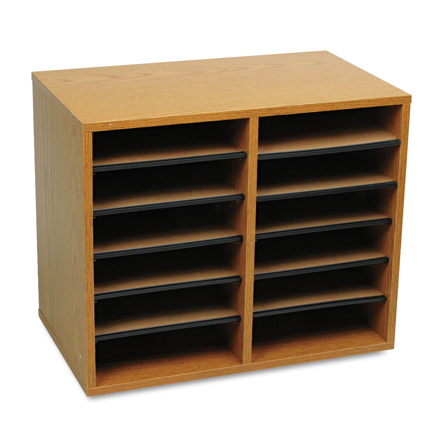 Angle. Safco - Safco Wood/Fiberboard Literature Sorter, 12 Compartments, 19.63 x 11.88 x 16.13, Oak.