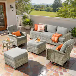 Ovios - 8 PCS Patio Furniture Set Wicker Sofa with Swivel Chairs and Ottmans for Backyard - Dark Gray