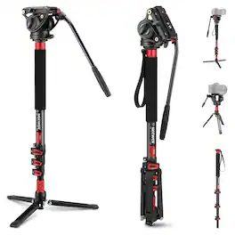 Neewer - 71.6" Pro Carbon Fiber Monopod with Feet, QR Plate, 13.2lb Load, TP71 - Black