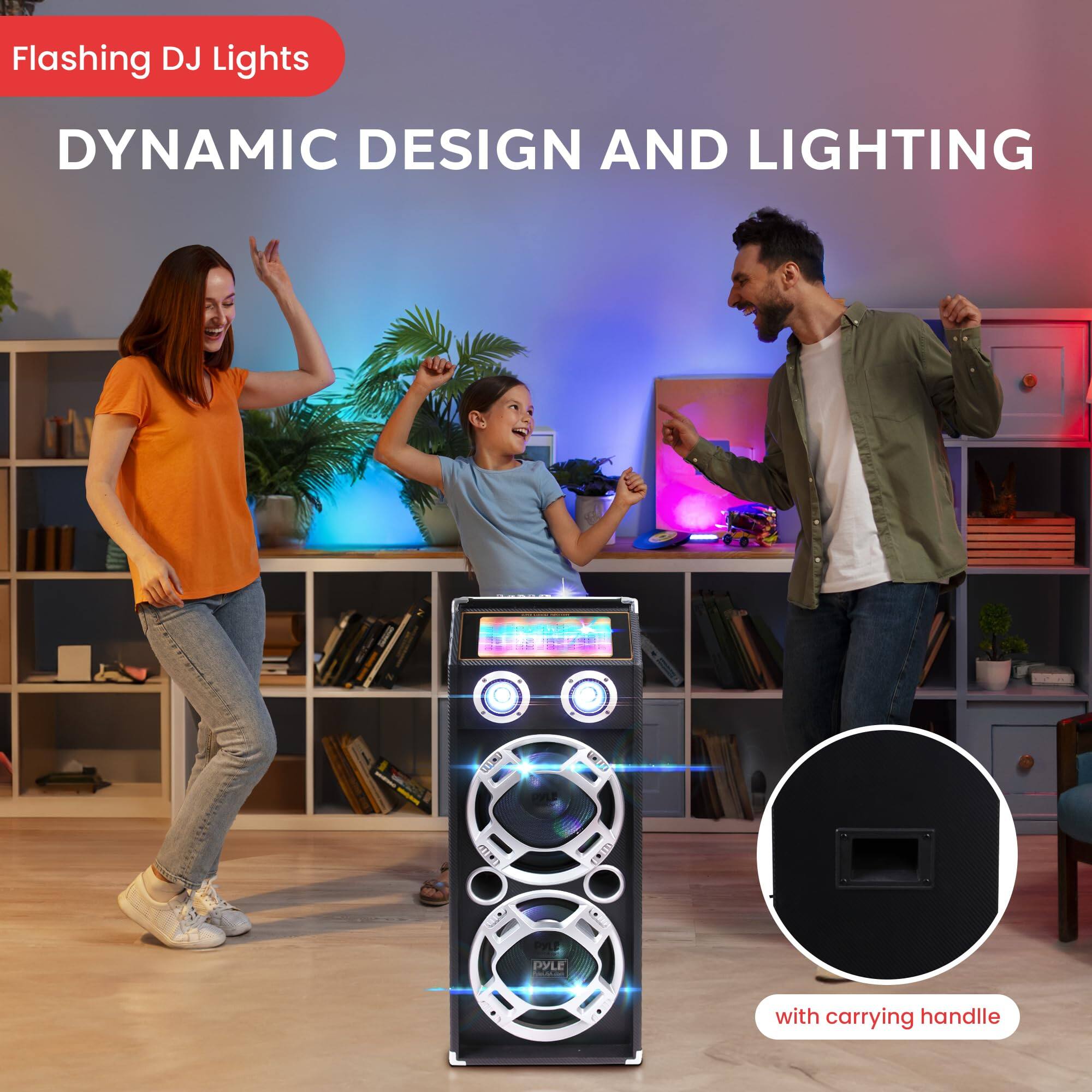 Flashing DJ Lights

DYNAMIC DESIGN AND LIGHTING

PE PYLE with carrying handle